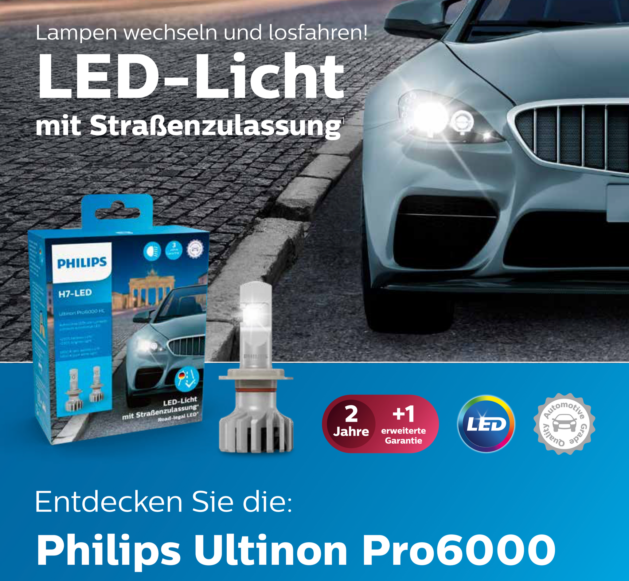 H7 LED Philips PRO6000 Strassenzulassung 230% mehr Licht –